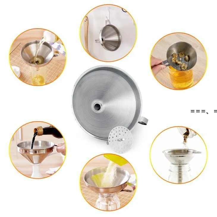 NEWFunctional Stainless Steel Kitchen Oil Honey Funnel with Detachable Strainer/Filter for Perfume Liquid Water Tools RRF13728