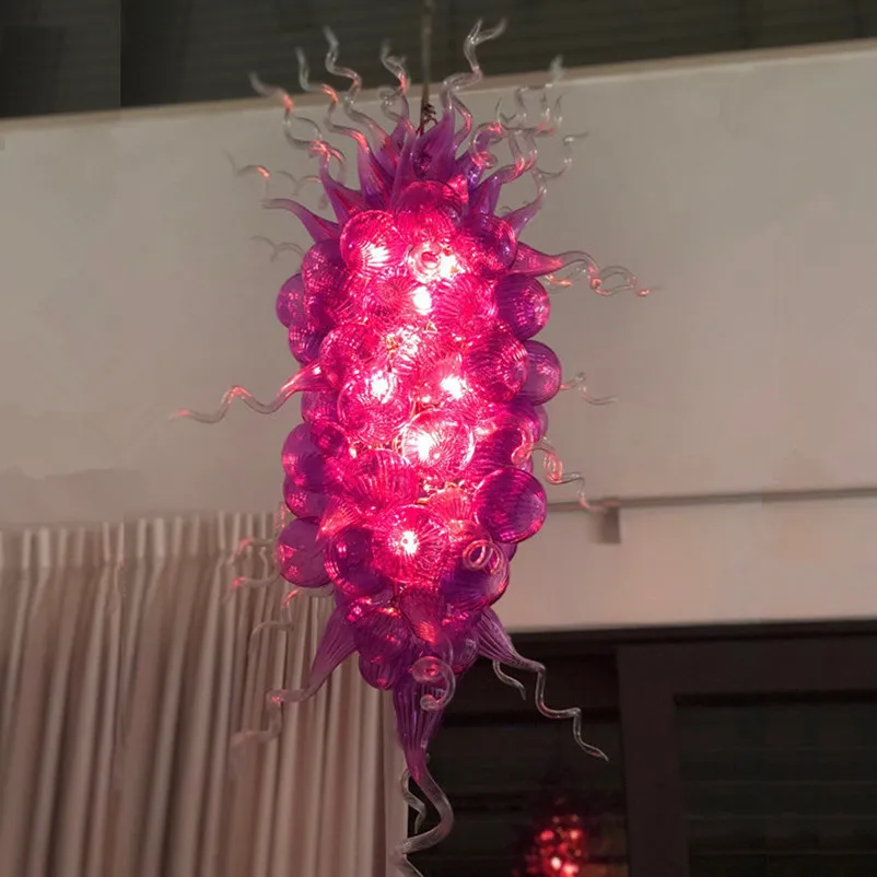 Modern LED-ljuskronor Lampa Romantisk Rosa Färg Bröllop Vardagsrum Handblåst Belysning Borocilikat Glas Konst Dekoration Bubbla Hängsmycke Ljus 24 med 48 tum