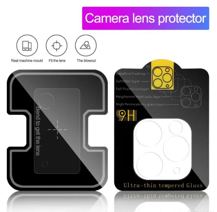 Film de caméra en verre trempé pour iPhone 11 12 Pro Max Samsung S20 Note 20 Ultra Protecteur d'écran Couverture complète transparente avec boîte de vente au détail