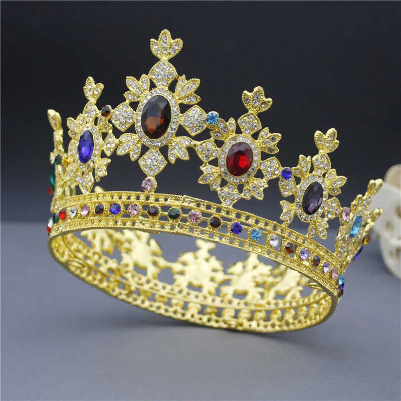 Drottning King Bridal Crown For Women Diadem Bride Headdress Round Tiaras and Crowns Wedding Hair Smycken Pagant Headpiece x0726