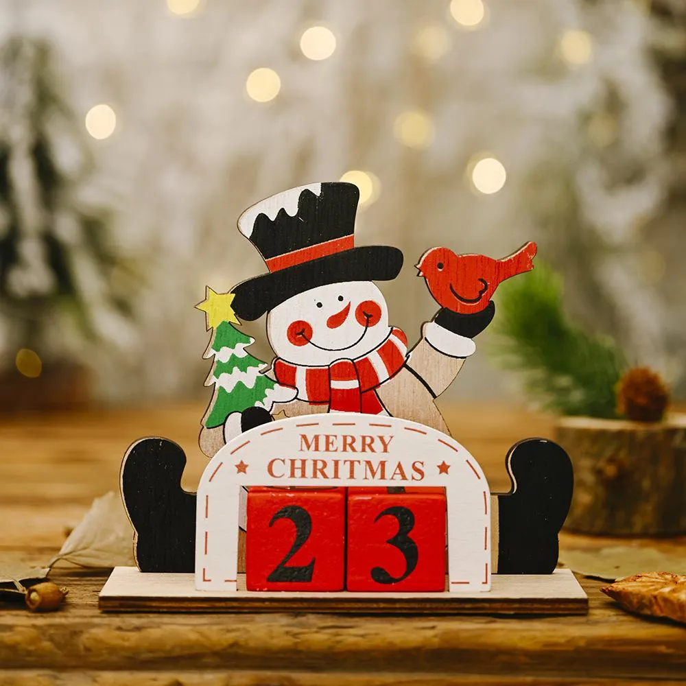 Christmas Decorations Wooden DIY Calendar Creative Santa Snowman Reindeer Countdown Calendar Desktop Ornaments w-01198