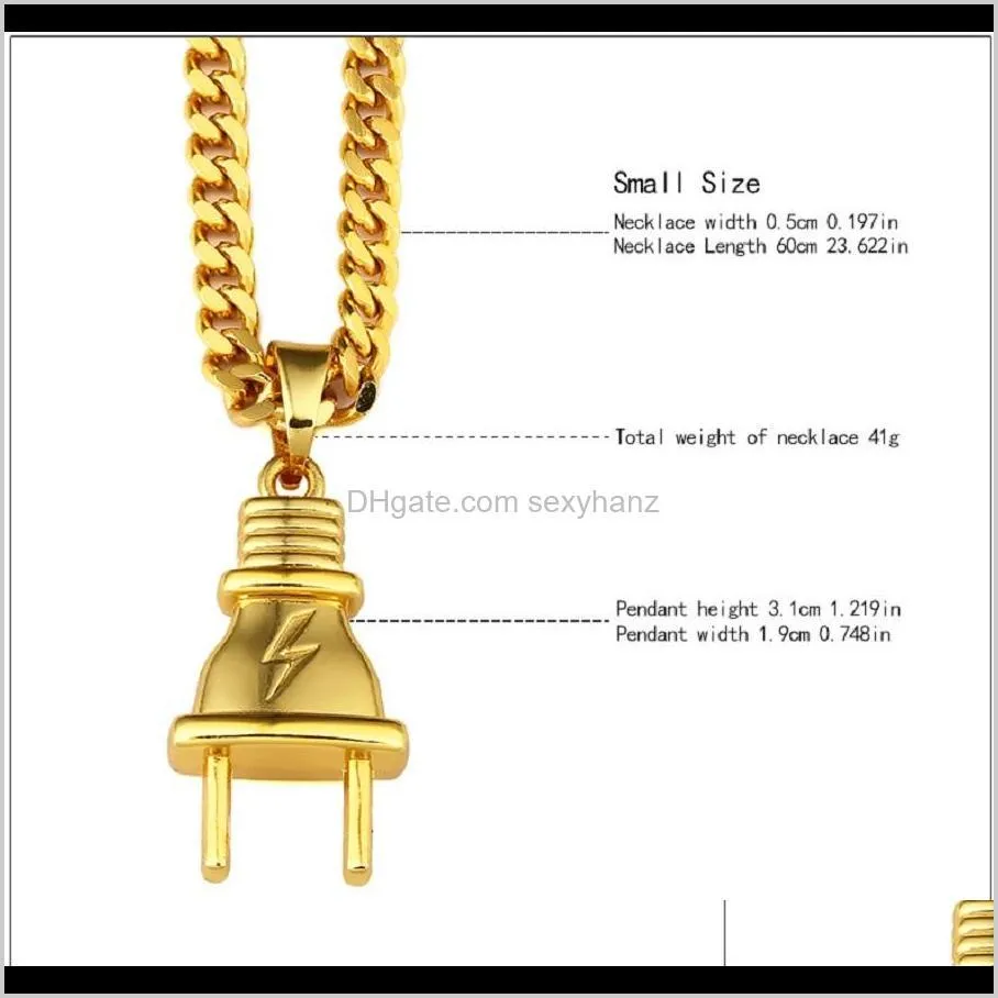 Mens Hip Hop Gold Jewelry Necklace Plug Pendant Charm Women Gifts Fashion Stainless Steel 75cm Long Chain Fashion Punk Pendants