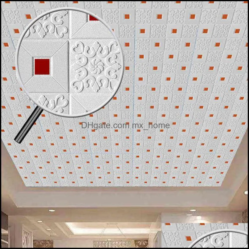 Decorative Stickers 3D Wall Sticker Stereo Ceiling Panel Roof Decor Foam Wallpaper Self-adhesive Waterproof DIY Living Room Decoration TV Background