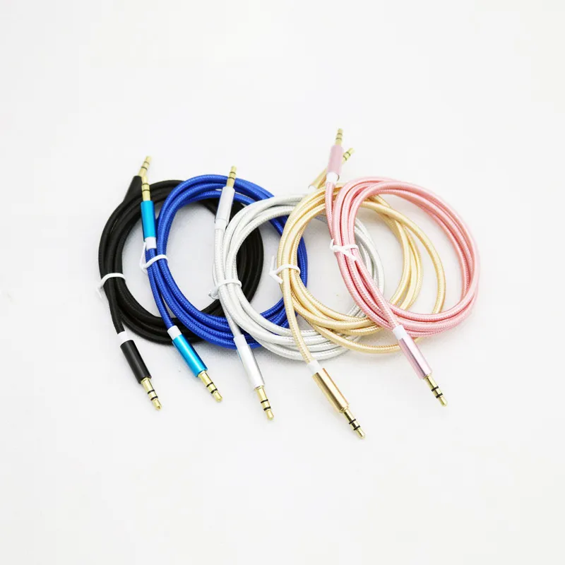 Cavo AUX Intrecciato 3.5 Mm Maschio-maschio, Per Auto E Telefono, Lunghezze E Colori Vari, Placcato Oro