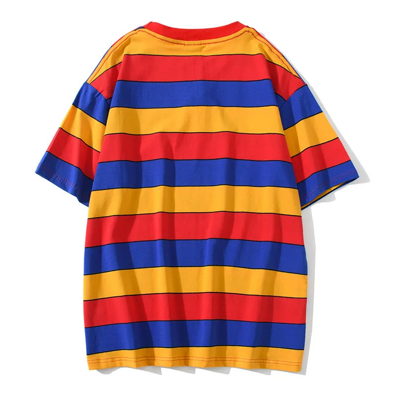 Bolubao 2020 Sommarmärke Casual Washed T-shirts Män Vintage Kontrast 100% Bomull Toppar Striped Fashion Male T Shirt Y0322