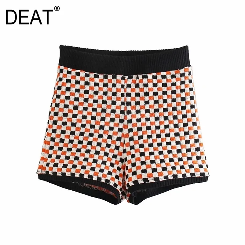 [DEAT] Vårhöst Fashion Short PantsLattice Hög midja Elasticitet Lös stickning Kvinnors Shorts 13c346 210527