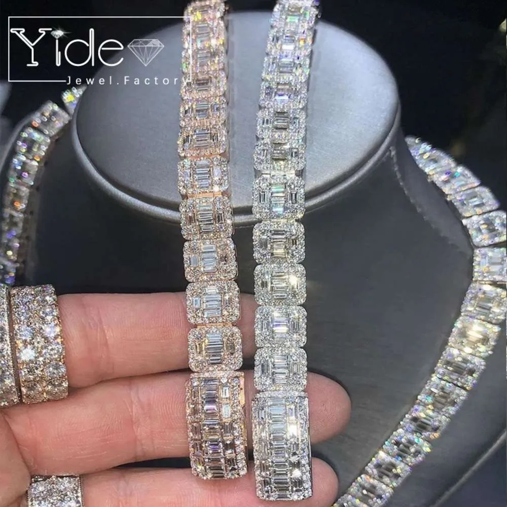 Gold plated cubic zircon iced out ladder square tennis chain necklace