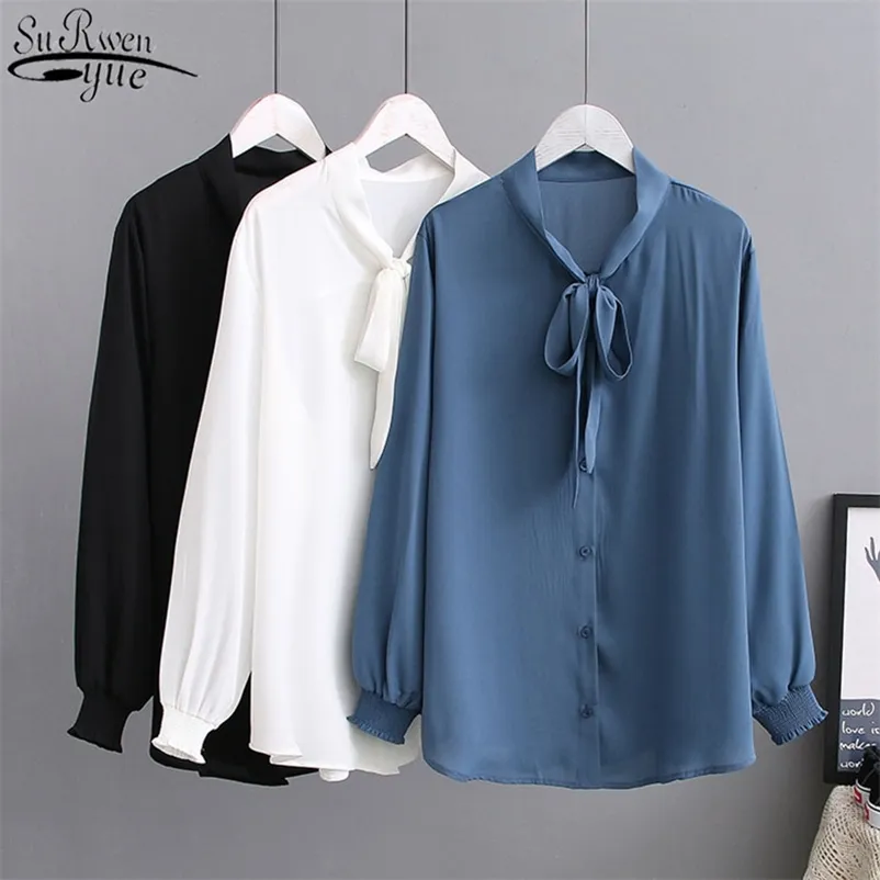 Escritório Lady Spruff manga mulheres camisas com arco mais tamanho blusa chiffon e tops Vintage solto feminino roupa 12963 210427