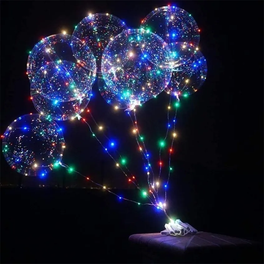 10パック透明なクリスマスLEDボボ風船ヘリウムグローバルーンは、年間パーティーの誕生日の結婚式の装飾220225の弦ライト付き