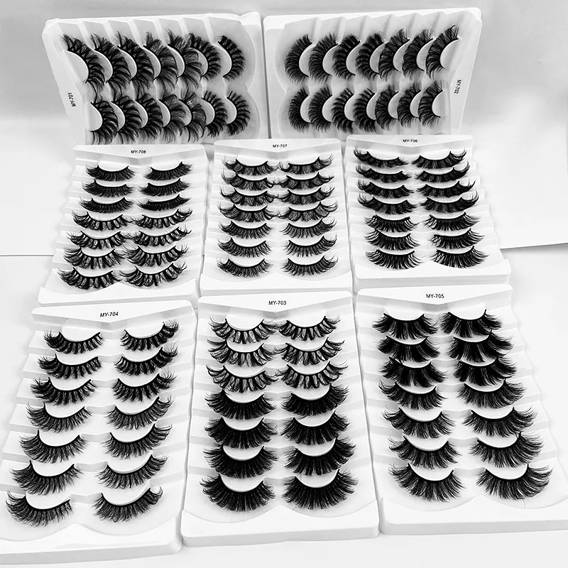 Grube Długie Norek Fake Eyelaski 7 Pary Zestaw Miękkie Vivid Curling Up Crisscross Handmade Wielokrotnego użytku Messy Fałszywe Laszy Rozszerzenia Łatwe noszenie 8 modeli DHL