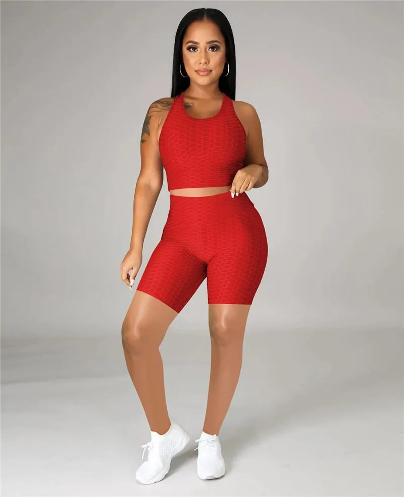 2XL Summer Women Tracksuits plain Yoga Outfits sets Sleeveless T-shirt+Shorts Fashion sportswear Jogging Suits Solid color Sweatsuits Gym clothing 4677