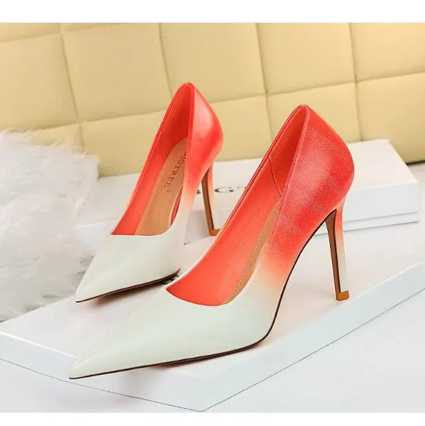 Fashion Femmes Sparkly Talons hauts Pompes colorées Rainbow Bling Pink White Strip-t-il Talons Sexy Pinter Bridal Chaussures