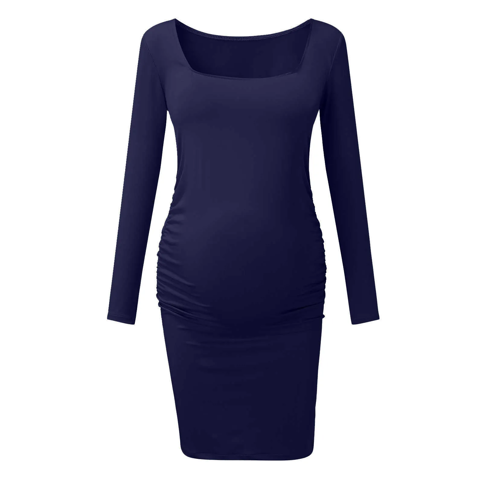 Square Collar Long Sleeve Pregnancy Black maternity dress - Solid Color Casual Fashion Skirt for Pregnant Women (Q0713)