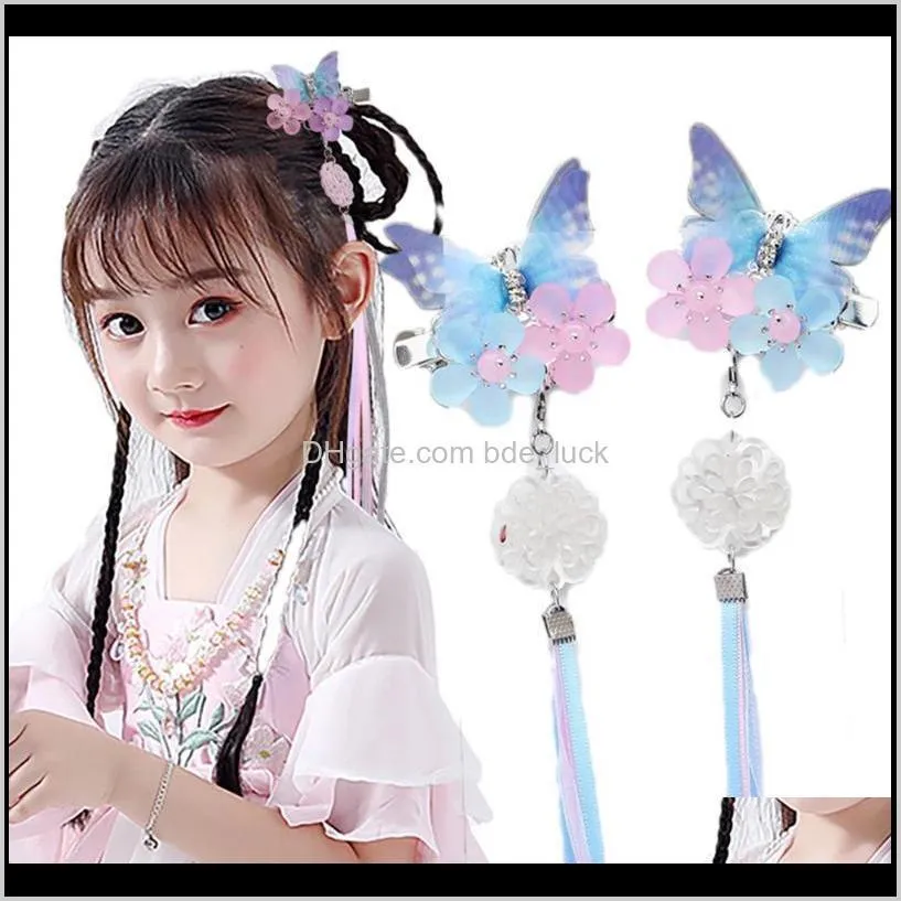 Baby, Barn MaternityChildren Vuxen Hanfu Huvudbonad Antik hår aessorier Ancient Ornaments Tassel Butterfly Girl Fairy Hairpin Clip Drop