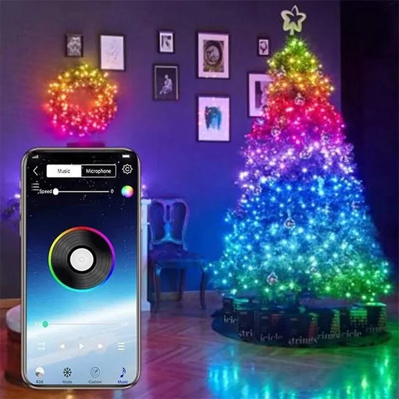 Saiten RGB Bunte Bluetooth-Lichterkette im Freien Girlande Weihnachtsgirlande Baumdekoration Jahr Urlaubsbeleuchtung