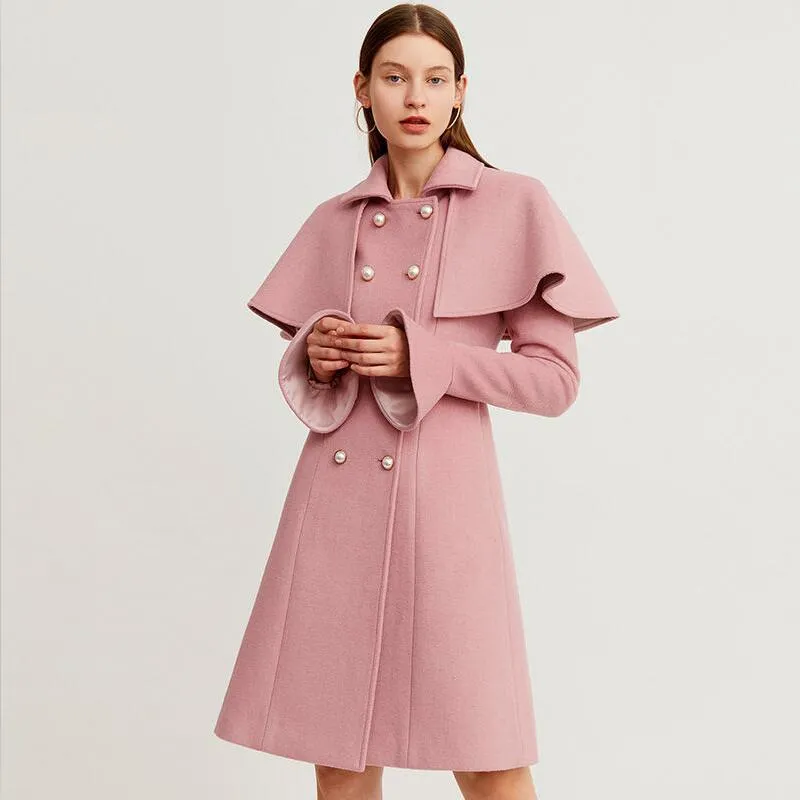 Kvinnors ull blandar ullrock kvinnor hösten 2021 vinterjacka kläder långa smala tjocka varma rockar kvinnliga jackor rosa