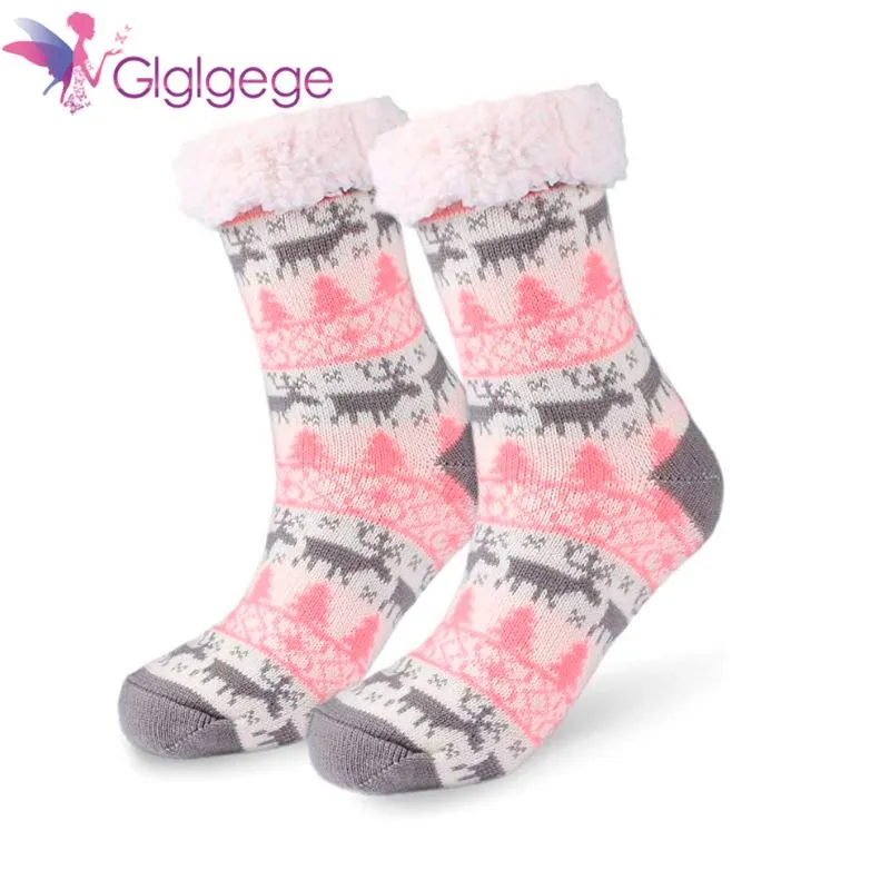 Terlik GL Mercan Polar Peluş Kadın Çorap Kalın Sıcak Kış Yumuşak Okanlı Desen Renkli Termal Uyku Kat Hamile
