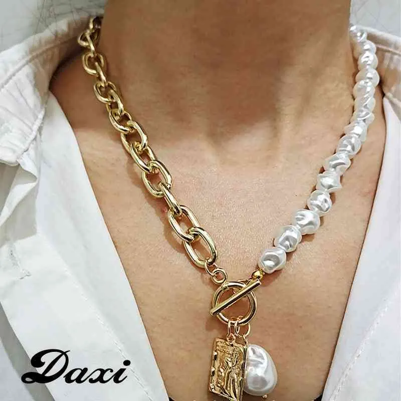 DAXI Trendy Pearl Gold Chain s For Women Pendant Anhänger Halskette 2020 Schmuck Geschenk Thick Necklace