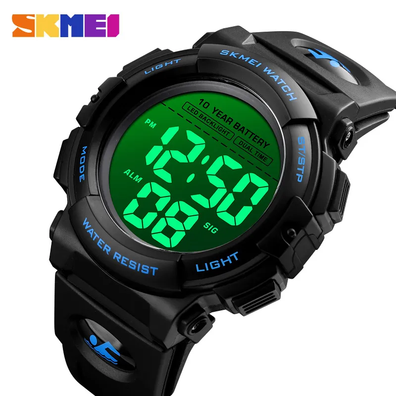 SKMEI Çift Zamanlı Spor İzle Erkek Spor LED Aydınlatmalı Dijital Saatı Erkek 10 Yıl Pil Çalar Saat Reloj Hombre 1562 Q0524