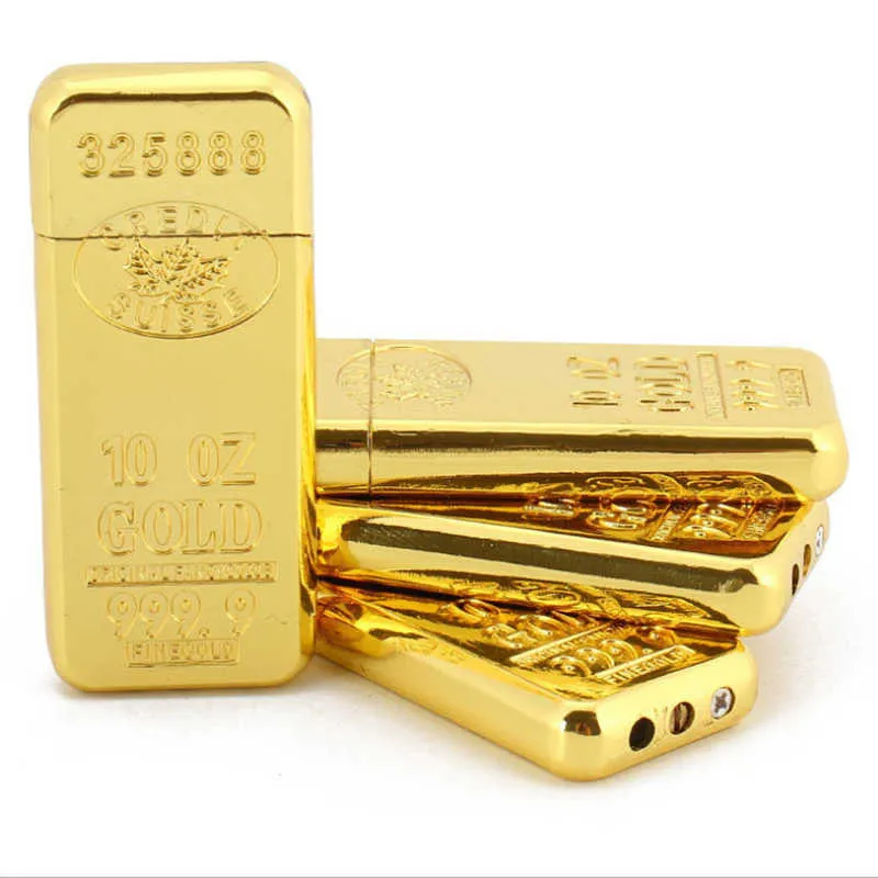 Bullion Shape Cigarette Lighter Creative Metal Grinding Wheel Gas Lighters Butane Flame Igniter Gold Brick Without Gas