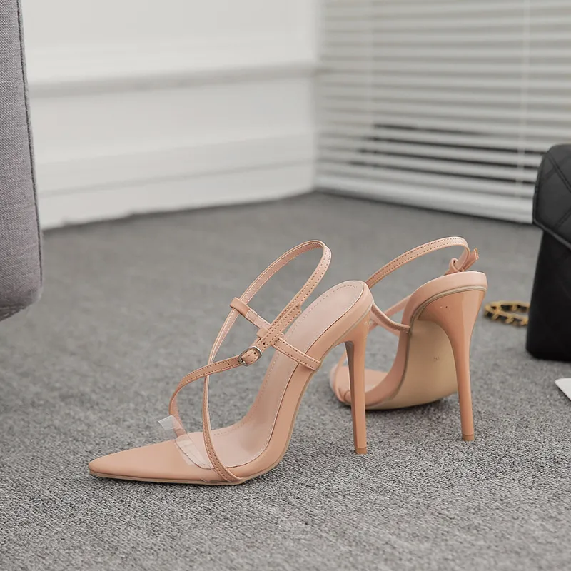 Summer Sexy Hot Pointed Toes High Heel Sandals Women Elegant Ankle Strap Pumps Classics Thin Heel Dress Shoes Fashion Pink Nude Party Heels Slippers Ladies
