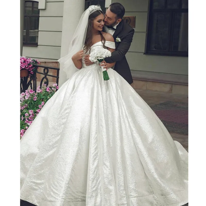 Élégant paillettes dentelle Tulle robe de bal robes de mariée 2021 épaule Boho robes de mariée sur mesure