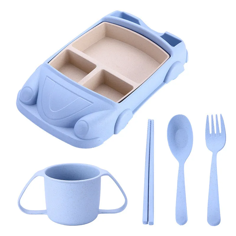 5pcs/lot Cartoon Cute Square Car Train Airplane Baby Feeding Set Fruit Dish Thick Plate Dinnerware Table Dishes KKB6963