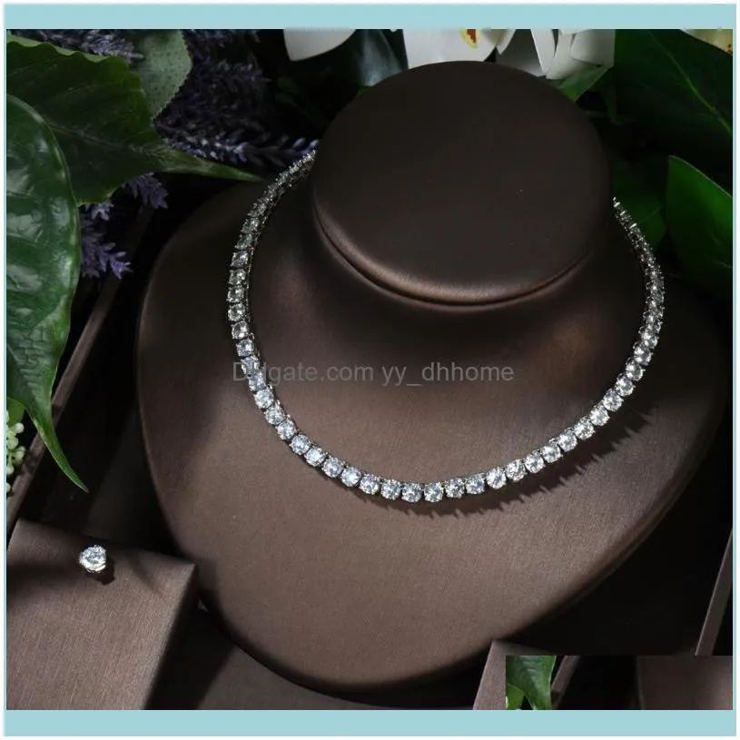 Örhängen Sätter smyckenRurjur Halsband Hibride Luxury Round Shape CZ Smycken Set för Kvinnor Bröllop Örhängen Cubic Zircon Dubai Bridal N-855