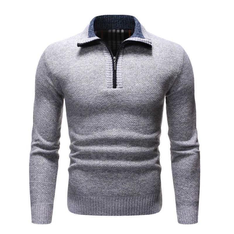 2021 Spring Mäns Pullover Tjock Varm Stickad Tröja Män Solid Casual Turtleneck Tröjor Halv Zip Winter Warm Fleece Pullovers Y0907