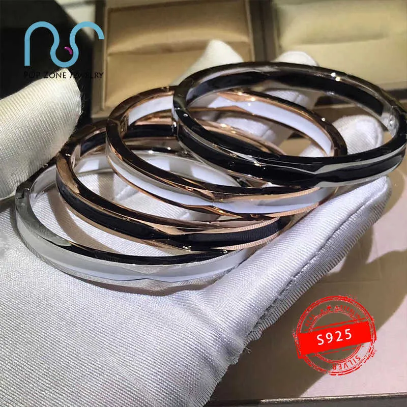 Brazalete de plata de ley S925 Zero, pulsera de marca de lujo de cerámica blanca y negra, brazalete desnudo, adornos de joyería originales con L23124