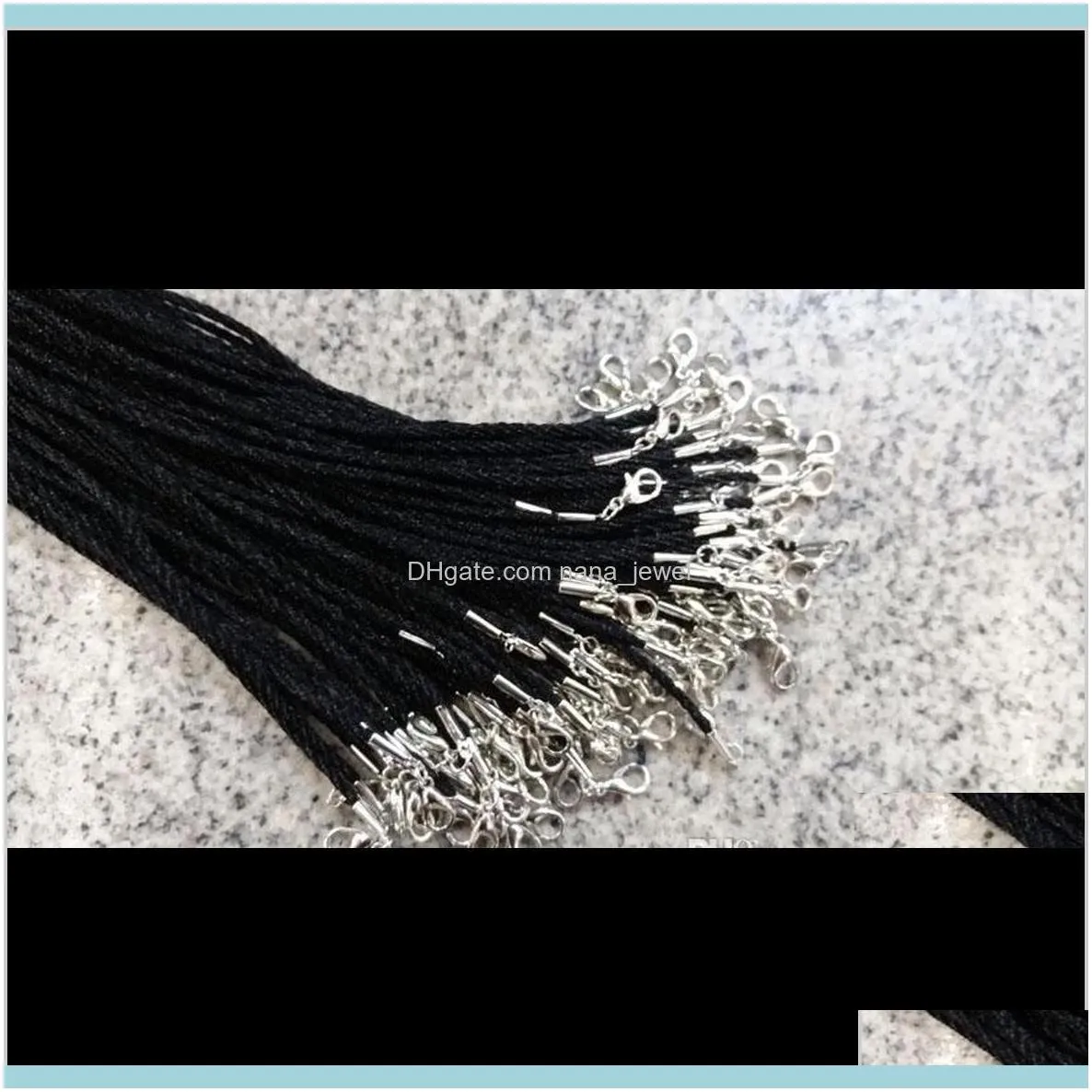 100Pcs Black Satin Silk Necklace Cord 2.0Mm/18``With 2`` Extension Chain Lead&Nickel