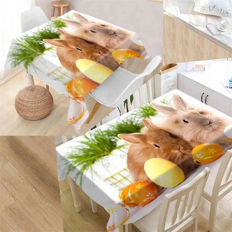 Arrival Custom rabbit Table Cloth Waterproof Oxford Fabric Rectangular Tablecloth Home Party 210626