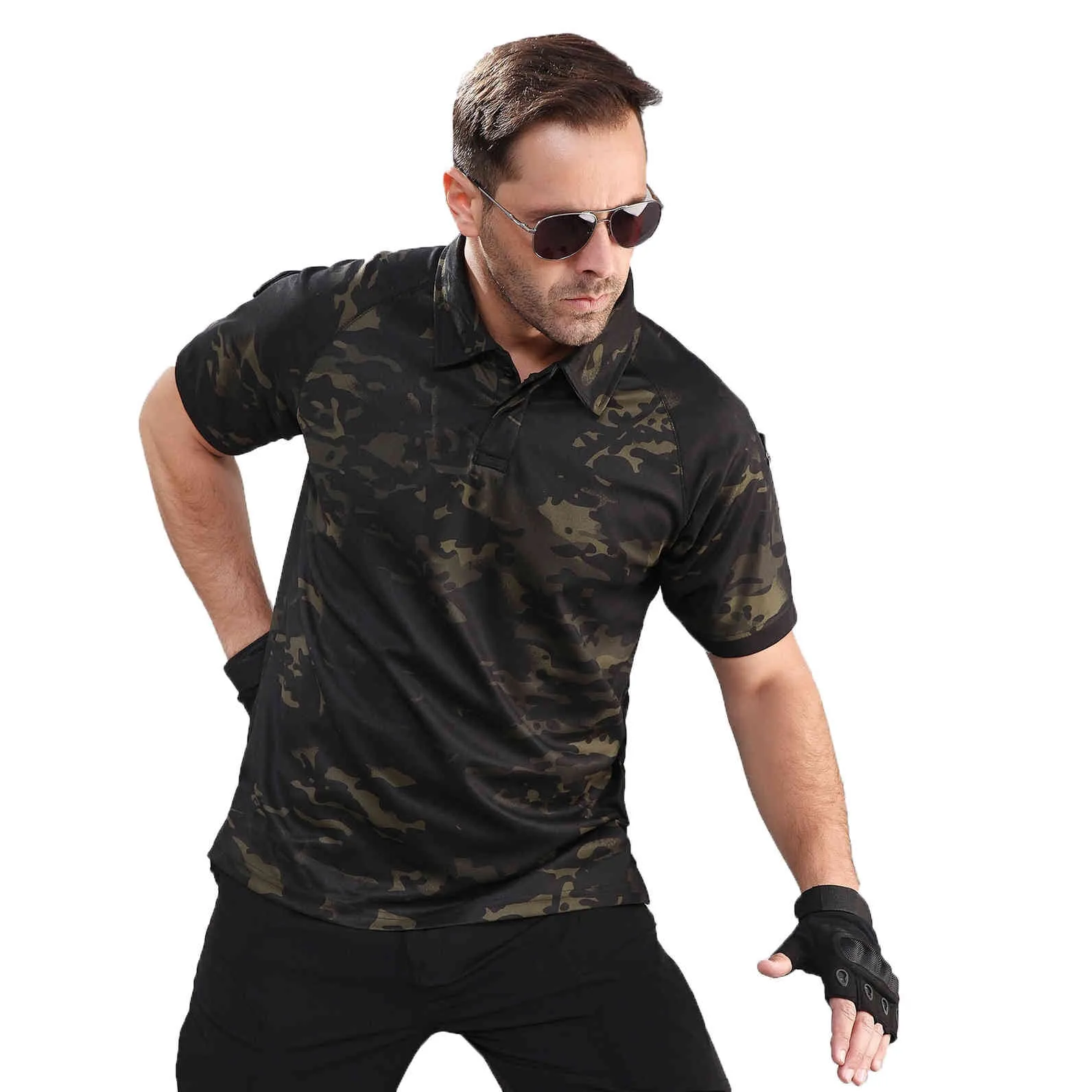 Vêtements tactiques militaires hommes T-shirt d'été Armée d'été camouflage rapide Sec Respirant Respirant Tee Collier mâle Tshirt grande taille 5xL 210518