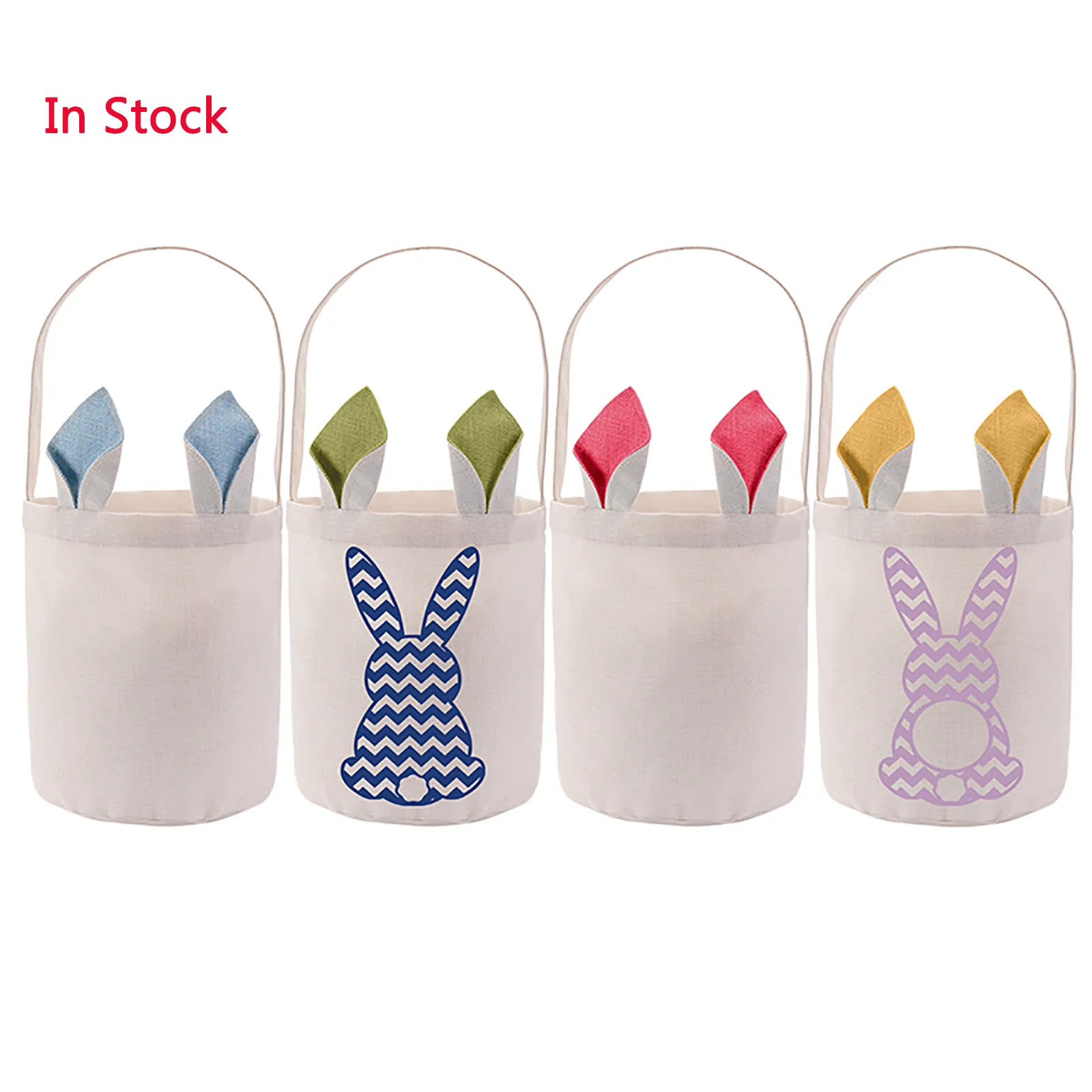 Sublimation Easter Bunny Bucket Festive Polyester Blank DIY Rabbit Ears Basket Personalized Candy Gift Bag with Handle