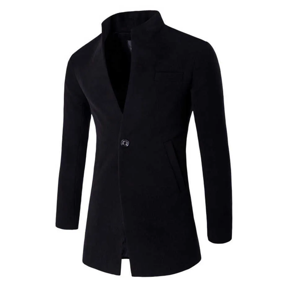 ZOGAA Fashion Windbreaker Mäns Vinterull Blends Coat Slim Cardigan Trench One Button Mandarin Collar Woolen Mens Overcoat 211011