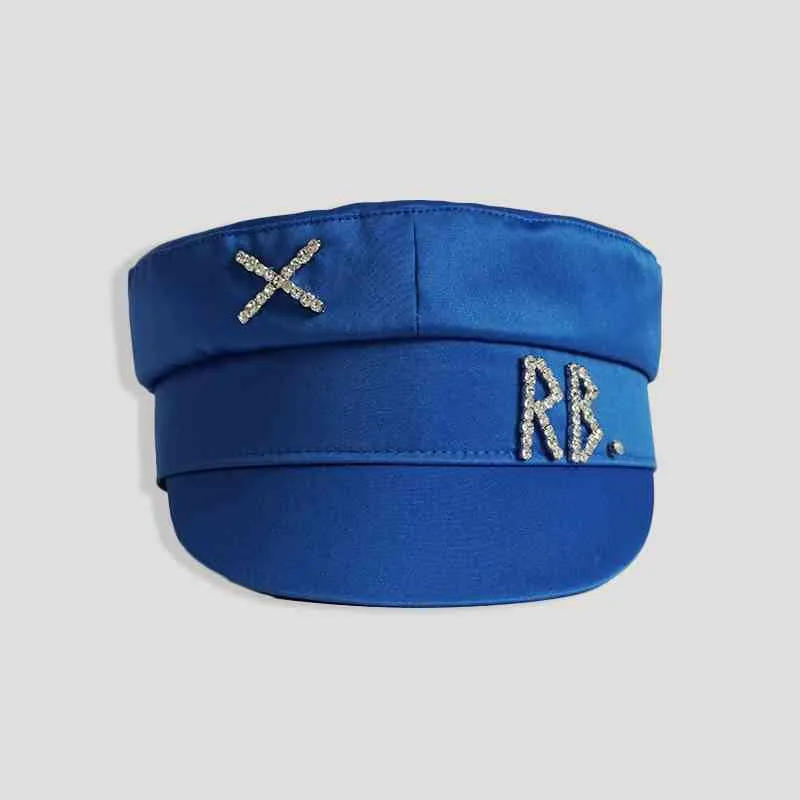 Stylish Flat Top Cap Womens Diamond Accent Military Style  display picture 3