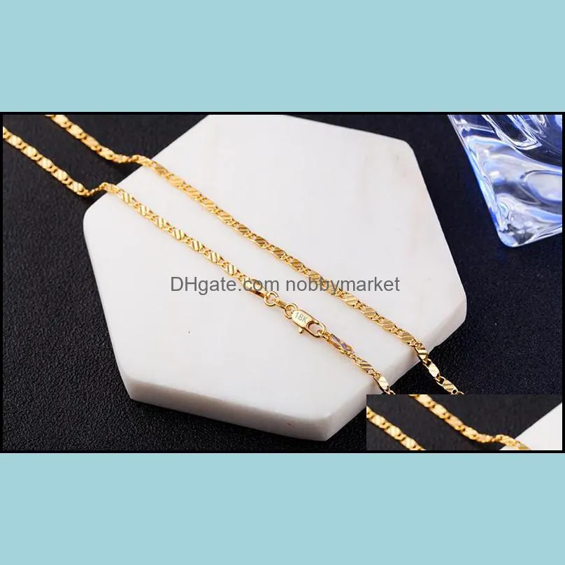 2MM 18k Gold Chains Necklace Fashion women`s choker necklaces For Ladies Luxury Jewelry 16 18 20 22 24 26 28 30 inches