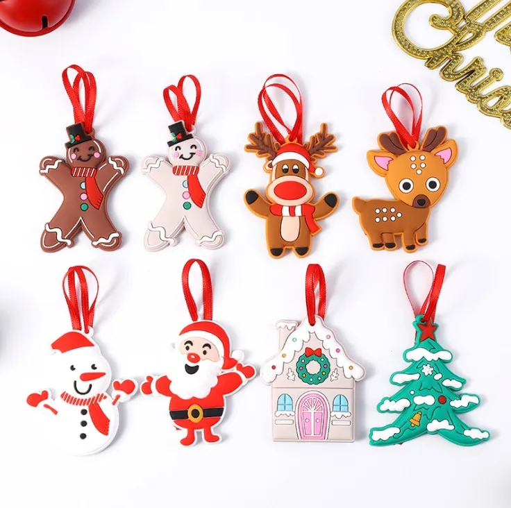Juldekorationer PVC Snowman Santa Claus Bear Ornaments Xmas Tree Hängande Decoration
