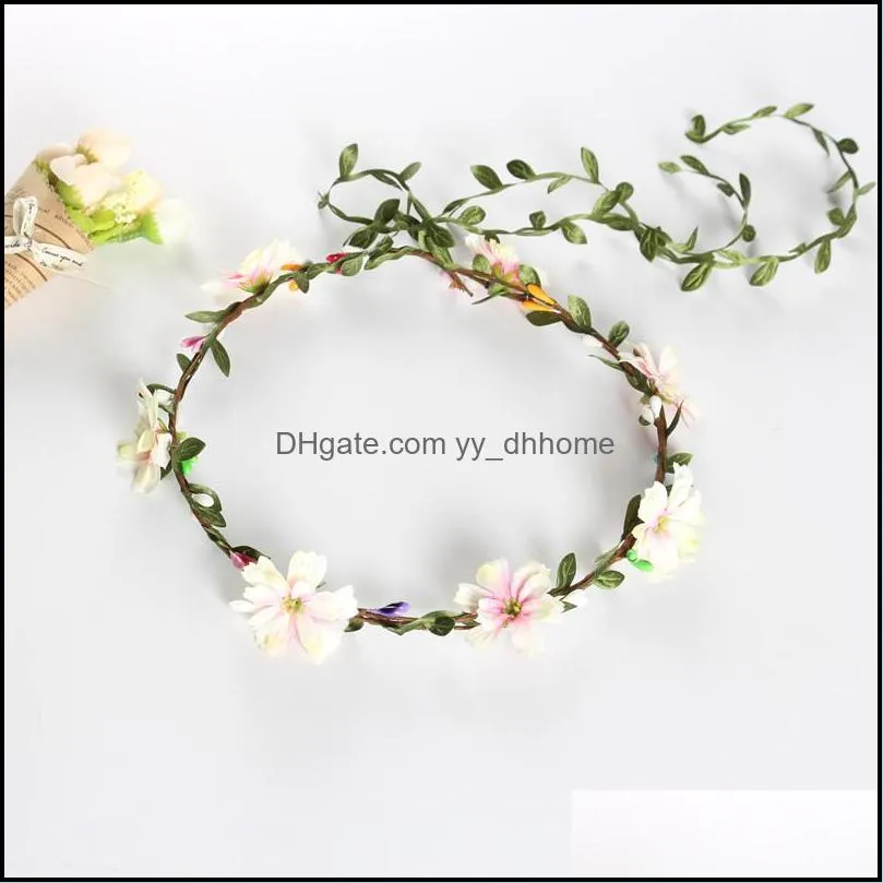 Fashion Women Bride Flower Headband Bohemian Style Floral Crown Headband Ladies Elastic Beach Hair Band Leaf Hair Accessories