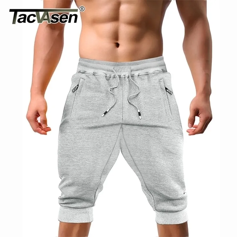 Tacvasen Casual Spodenki 3/4 Jogger Spodnie męskie oddychające poniżej kolana sportowa siłownia fitness z kieszeniami na zamek 210713