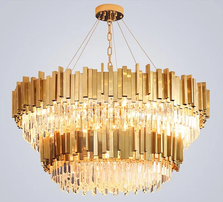 Lampadari di cristallo di lusso moderni in oro che illuminano la lampada a sospensione / soffitto a LED per la lampada a sospensione della decorazione della sala dell'hotel