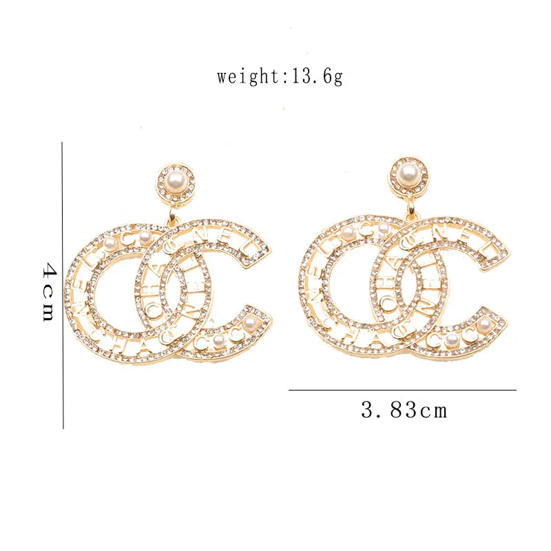 18k Gold Plated 925 Silver Luxury Brand Designers Double Letters Stud Dangle Earrings Geometric Women Crystal Rhinestone Pearl Earring Wedding Party Jewerlry