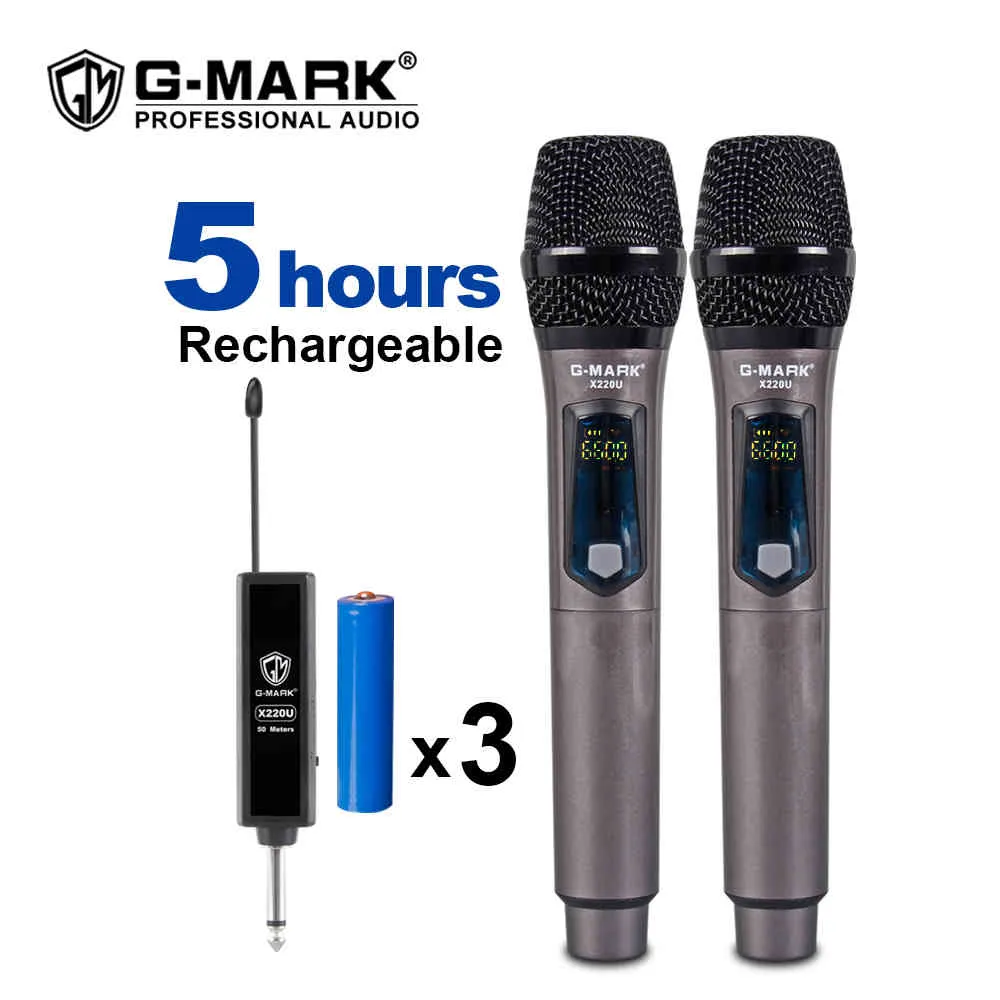 G-Mark X220U UHF Kablosuz Mikrofon Kayıt Karaoke El Şarj Edilebilir Lityum Akü Alıcısı ile El