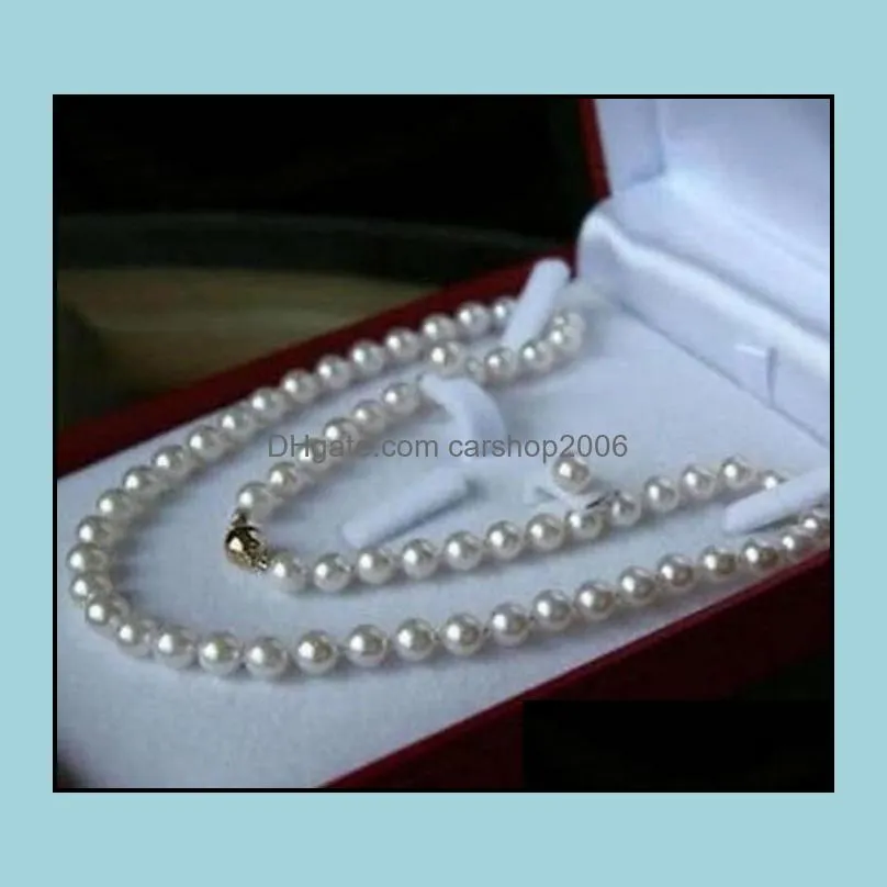 8mm White South Sea Shell Pearl Necklace 18inch+ Earring Set