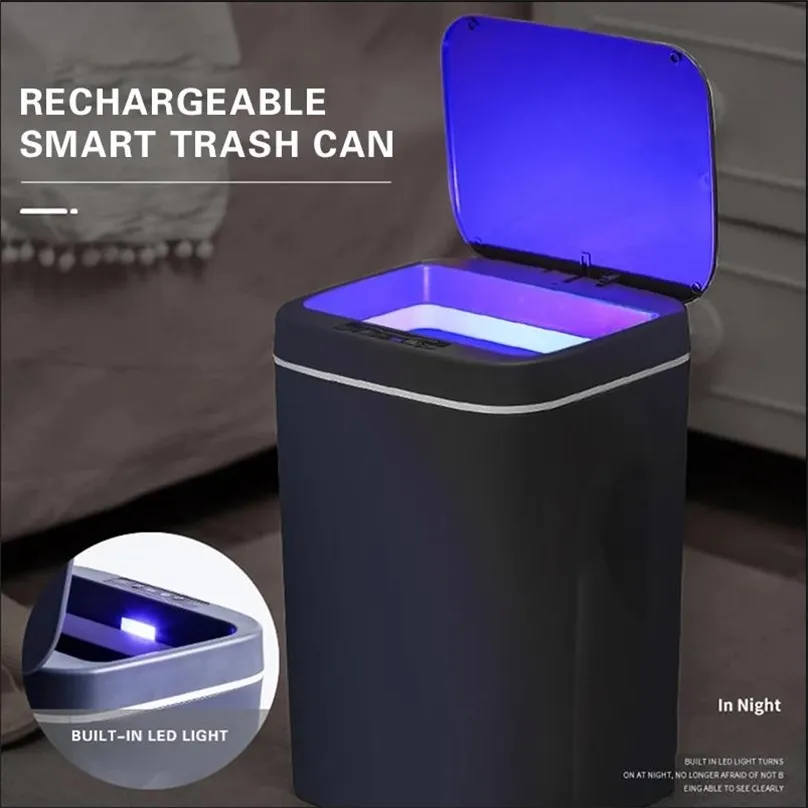 12/14/16L Intelligent Trash Can Automatic Sensor Dustbin Electric Waste Bin Home Rubbish For Kitchen Bathroom Garbage 211026