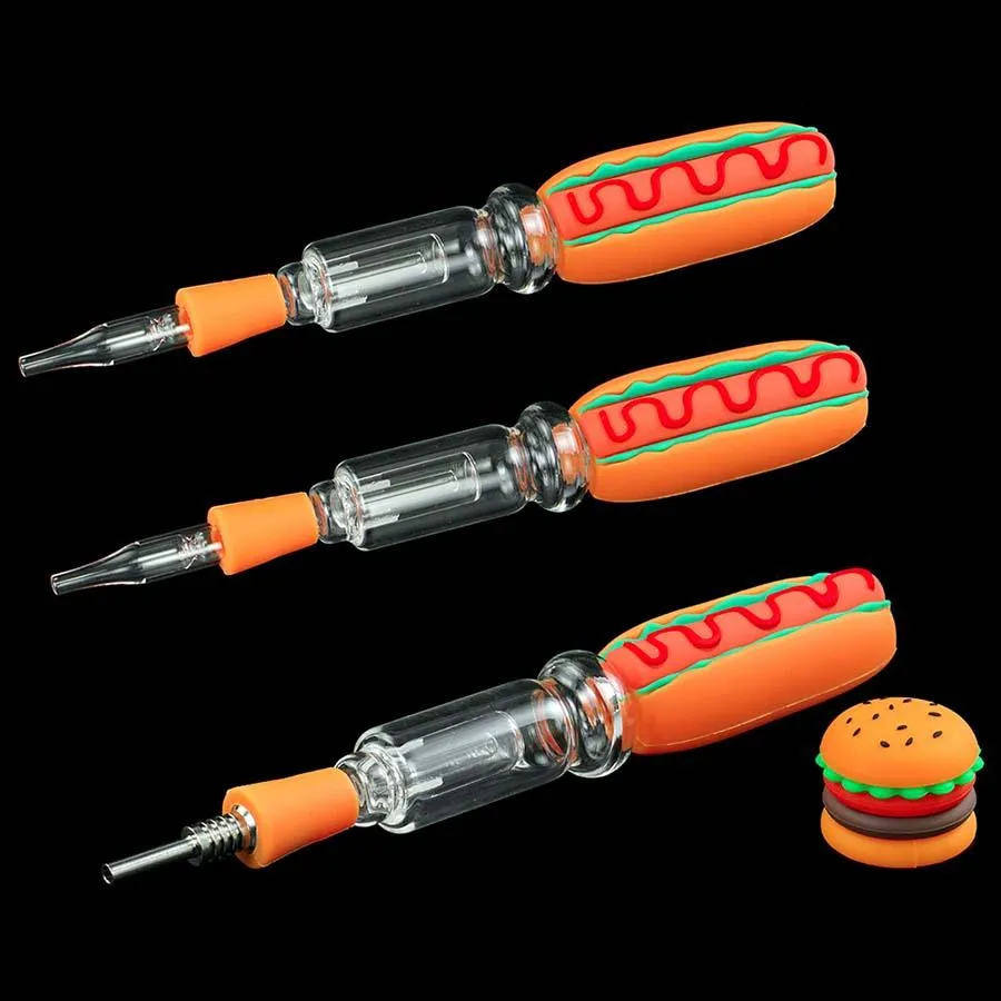 2021 Hot Dog Pipa per fumare Kit di olio Punta al quarzo per unghie Tubi per bruciare erbe Kit Contenitore per cera Vaso da 5 ml Vaporizzatore per fumatori