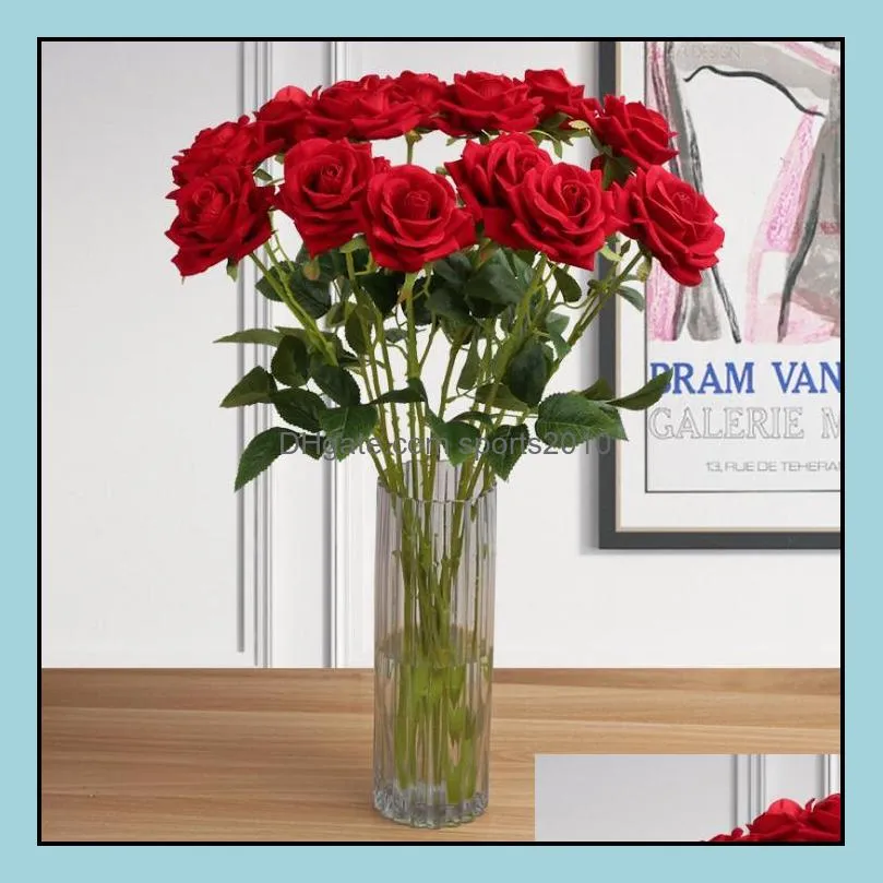 Single red velvet rose artificial flowers wholesale lover`s Gifts Valentine Wedding Party Favor Decoration Supplies LX1123