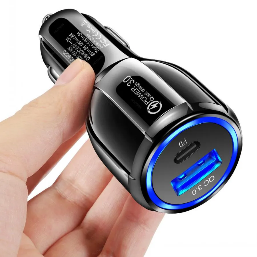 5V 3A Szybkie szybkie ładowarki USB-C Typ CC3.0 Ładowarka samochodowa Automatyczne adaptery energetyczne dla iPhone'a 13 12 11 Pro Max Samsung S20 S21 S22 HTC Android Telefon z pudełkiem detalicznym