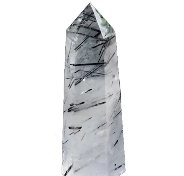 Natural Rare Black Tourmaline Crystal Point Colonna esagonale Ornamento minerale Riparazione magica Bacchetta curativa Decorazione domestica