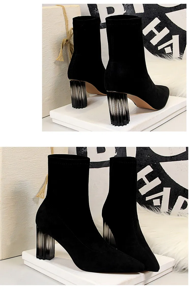 Fashion women boots crystal heel Lint cotton pointed high heels non-slip warmth sexy size 34-40
